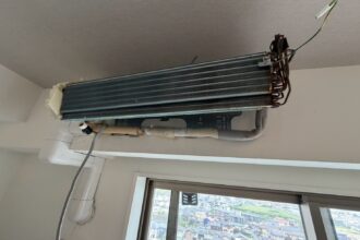 東海市 ダイキンF63VTRXP-Wの背抜き洗浄後の熱交換器